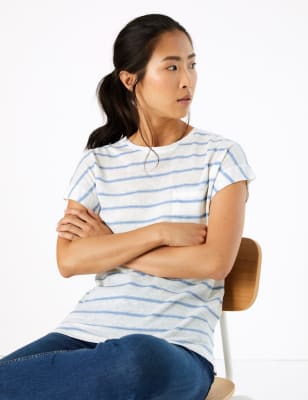 T-shirt coupe d&eacute;contract&eacute;e en lin m&eacute;lang&eacute; &agrave; rayures