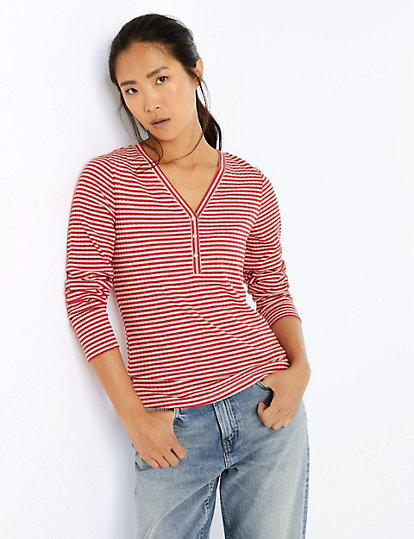 Striped V-Neck Fitted Top