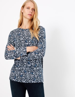 Top &agrave; manches longues et imprim&eacute; fleuri, coupe longue
