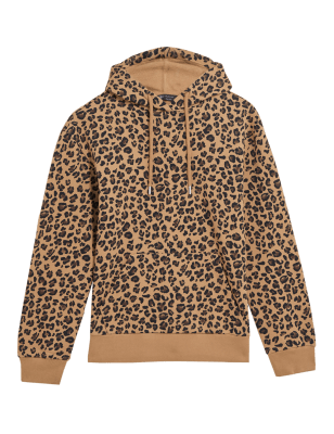 

M&S Collection Sudadera con capucha de manga larga 100% algodón con estampado animalWomens - Brown Mix, Brown Mix