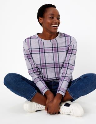 Sweat confortable coupe droite &agrave; carreaux