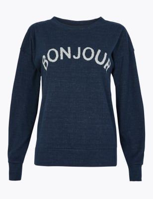 Bonjour Slogan Straight Fit Sweatshirt