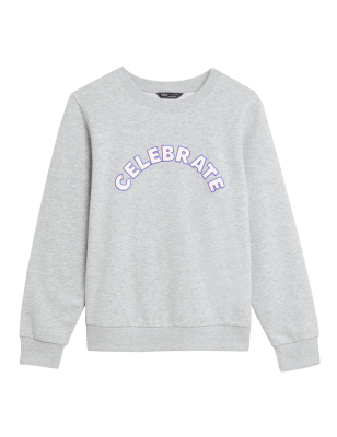 

Womens M&S Collection Pure Cotton Slogan Crew Neck Sweatshirt - Grey Mix, Grey Mix