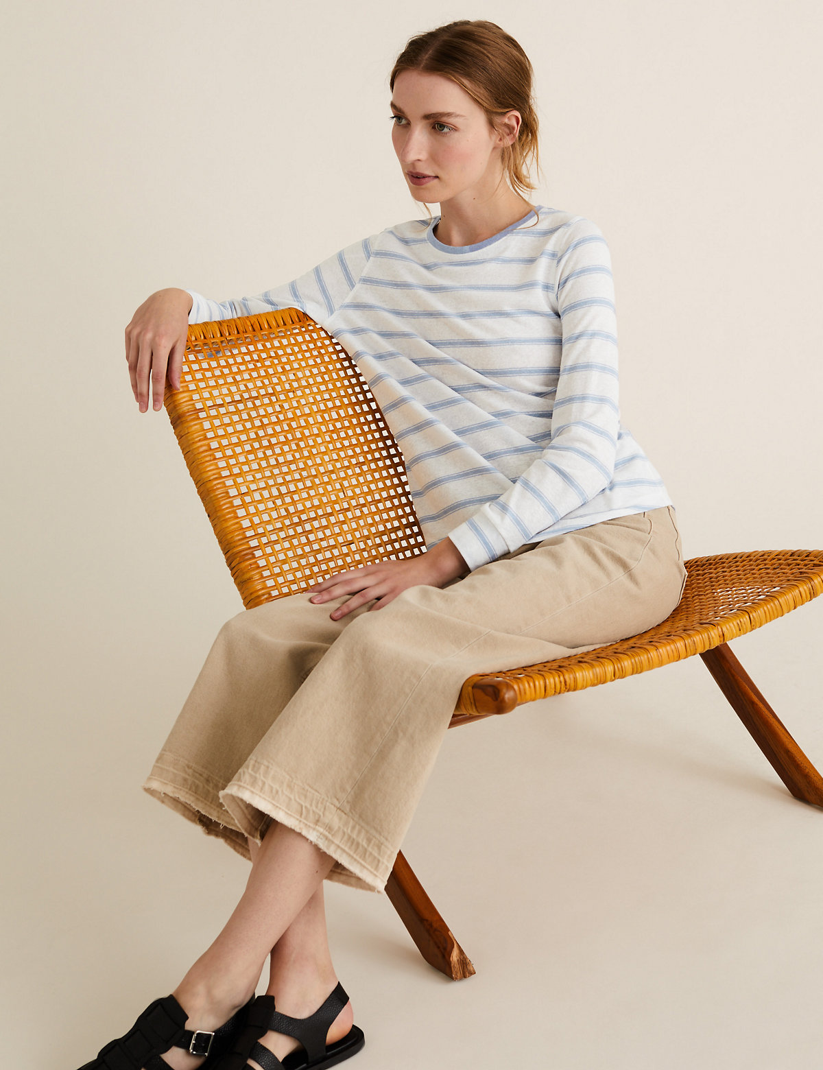 Linen Striped Straight Fit Long Sleeve Top