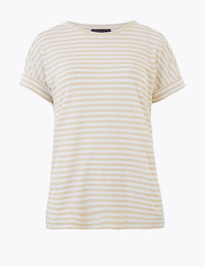 Linen Rich Striped Relaxed T-Shirt