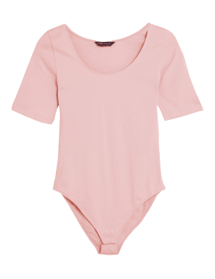 

Womens M&S Collection Cotton Rich Fitted Half Sleeve Bodysuit - Pink, Pink