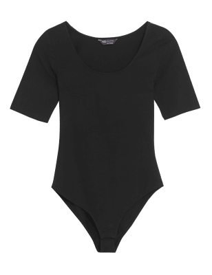 

Womens M&S Collection Cotton Rich Fitted Half Sleeve Bodysuit - Black, Black