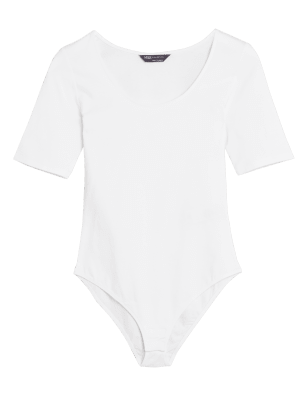 

M&S Collection Body de algodón ajustado de media mangaWomens - White, White