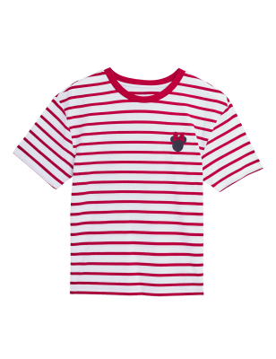 

Womens M&S Collection Gestreiftes T-Shirt aus reiner Baumwolle mit Minnie Mouse™-Motiv - Red Mix, Red Mix