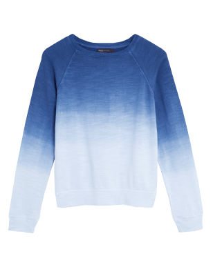 

Womens M&S Collection Pure Cotton Tie Dye Long Sleeve Sweatshirt - Blue Mix, Blue Mix