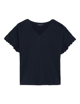 

Womens M&S Collection Pure Cotton Embroidered T-Shirt - Navy, Navy