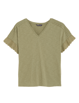 

Womens M&S Collection Pure Cotton Embroidered T-Shirt - Khaki, Khaki