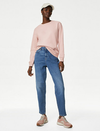 M&S Collection Cotton Rich Crew Neck Sweatshirt - Pink Shell, Pink Shell