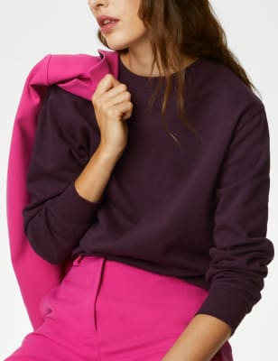 

Womens M&S Collection Cotton Rich Crew Neck Sweatshirt - Dark Grape, Dark Grape