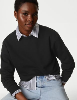 

Womens M&S Collection Cotton Rich Crew Neck Sweatshirt - Black, Black