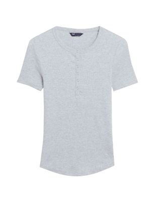 

M&S Collection Top Henley de escote en pico de manga corta acanaladoWomens - Grey Marl, Grey Marl