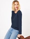 Pure Cotton Henley Ribbed Long Sleeve Top