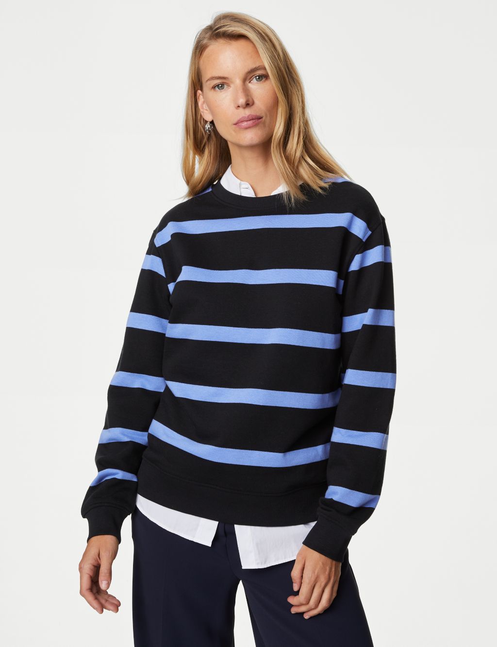 Cotton Rich Striped Crew Neck Sweatshirt image 3