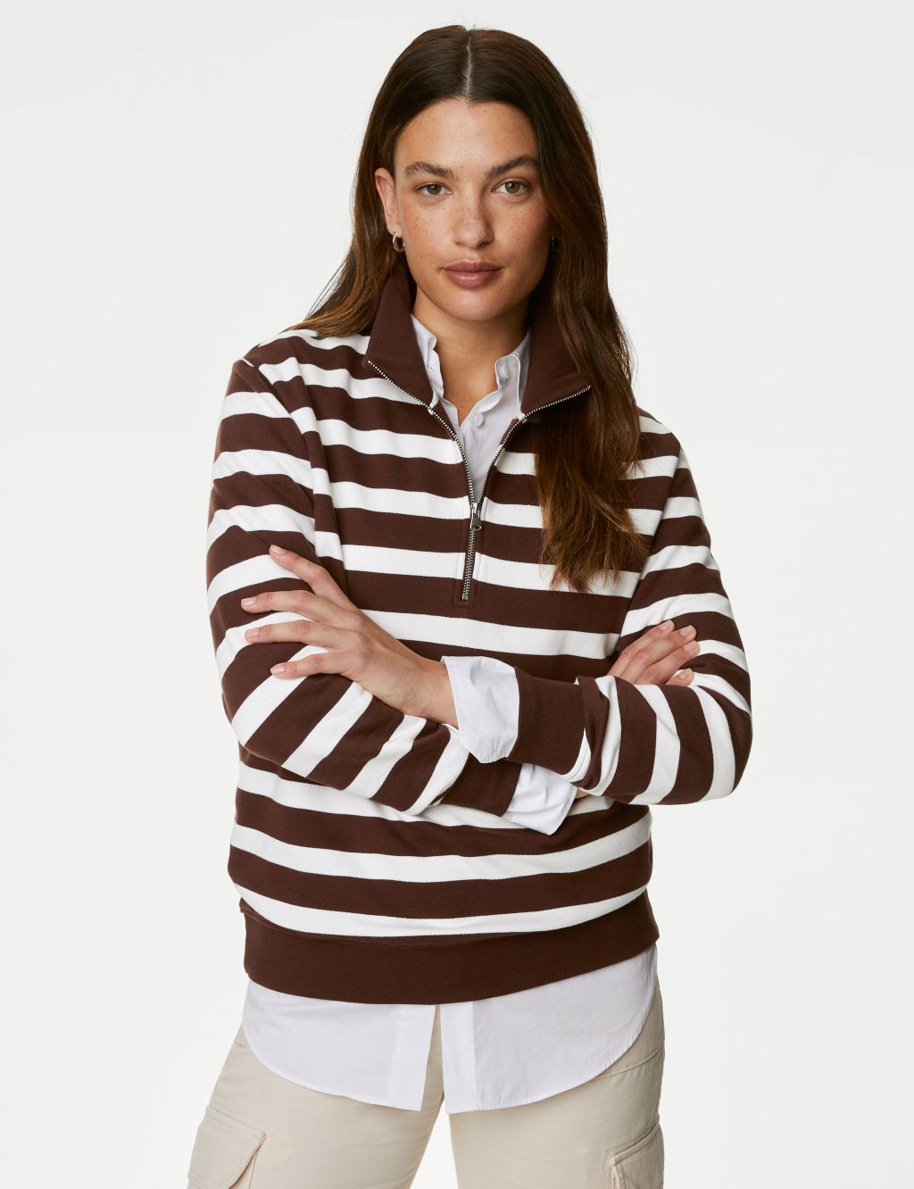 Cotton Rich Striped Half Zip Sweatshirt image 4