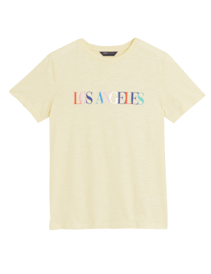 

Womens M&S Collection Pure Cotton Slogan T-Shirt - Yellow Mix, Yellow Mix