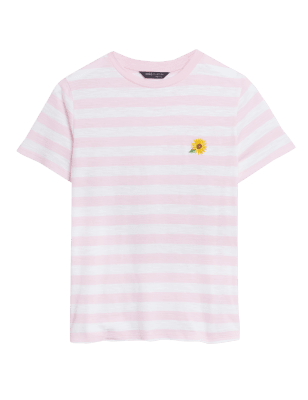 

Womens M&S Collection Pure Cotton Amour Slogan Striped T-Shirt - Pink Mix, Pink Mix