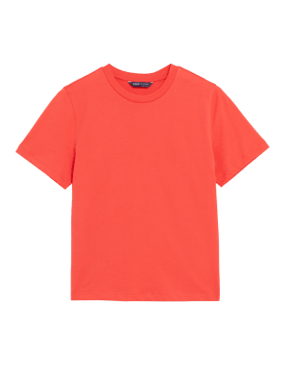 

Womens M&S Collection Pure Cotton Crew Neck Modern Tee - Flame, Flame