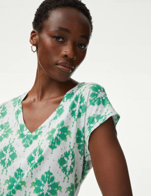 Green Brazil Print Fitted Longline T Shirt