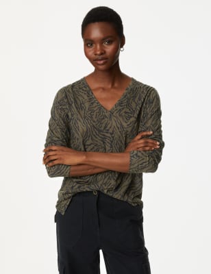 

Womens M&S Collection Printed Longline Top - Khaki Mix, Khaki Mix