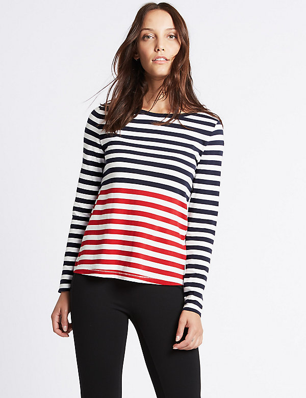 Pure Cotton Striped Long Sleeve T-Shirt - CH