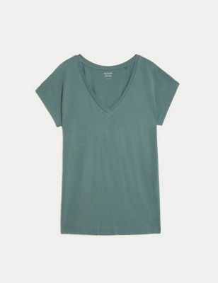 Cotton Rich V-Neck Relaxed Longline T-Shirt