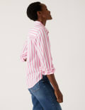 Pure Cotton Striped Collared Longline Shirt