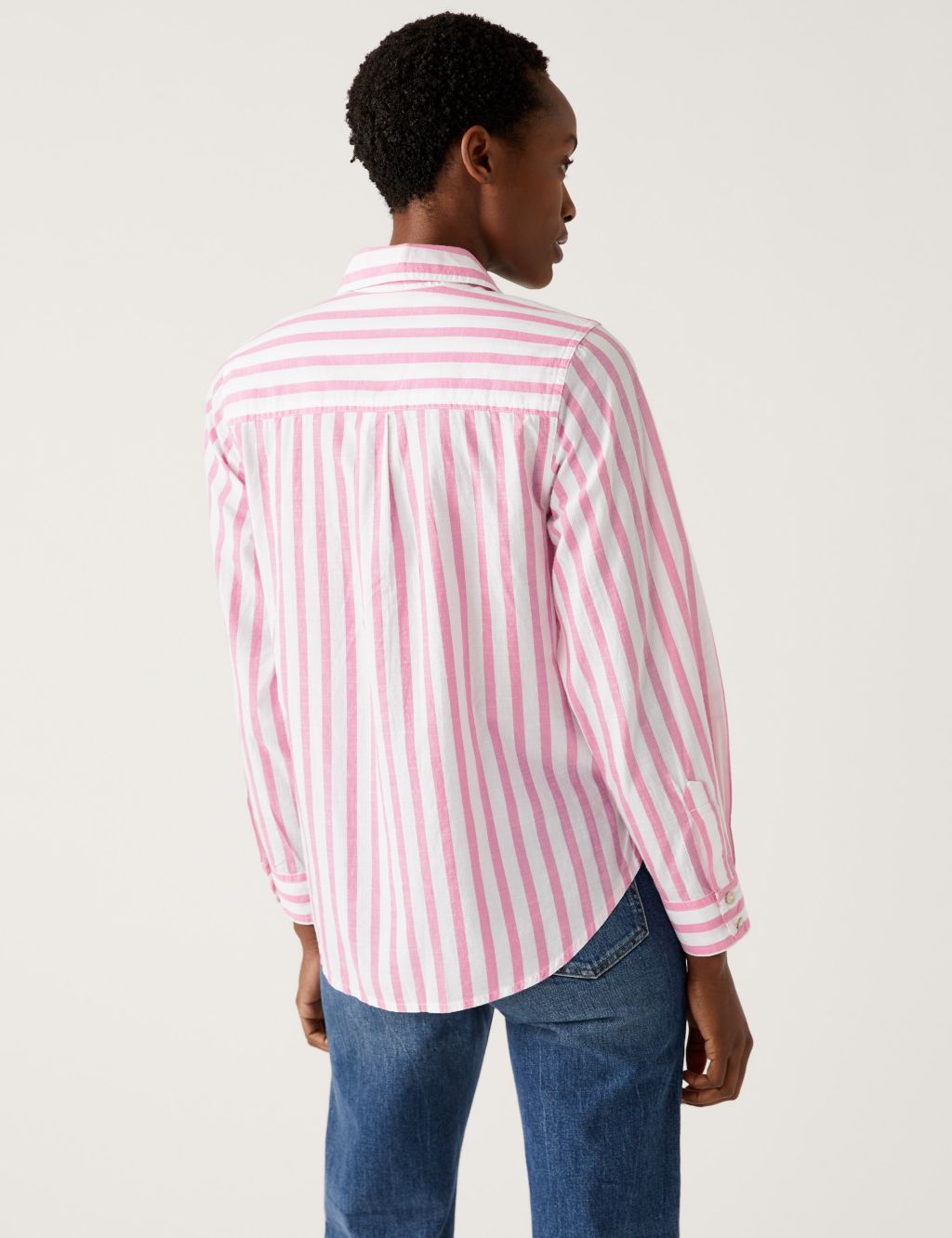 Pure Cotton Striped Collared Longline Shirt image 5