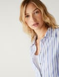 Pure Cotton Striped Collared Longline Shirt