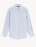 Pure Cotton Striped Collared Longline Shirt