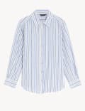 Pure Cotton Striped Collared Longline Shirt