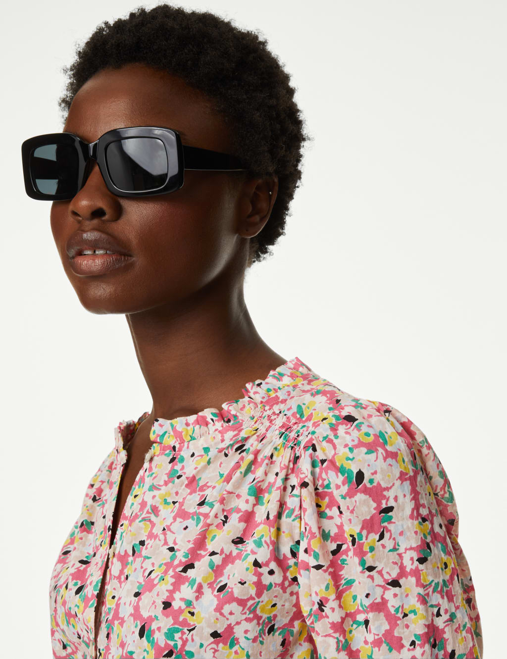 Pure Cotton Floral Puff Sleeve Blouse image 1
