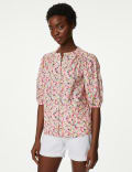 Pure Cotton Floral Puff Sleeve Blouse