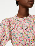 Pure Cotton Floral Puff Sleeve Blouse