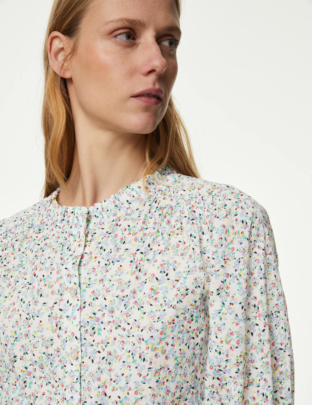Pure Cotton Floral Puff Sleeve Blouse image 2