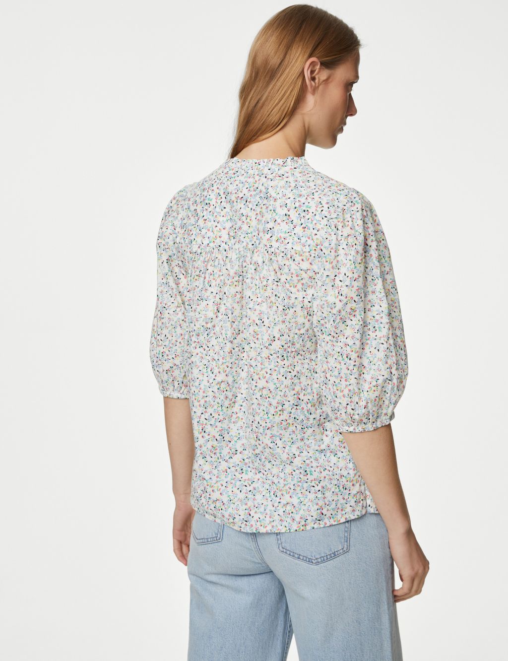 Pure Cotton Floral Puff Sleeve Blouse image 3