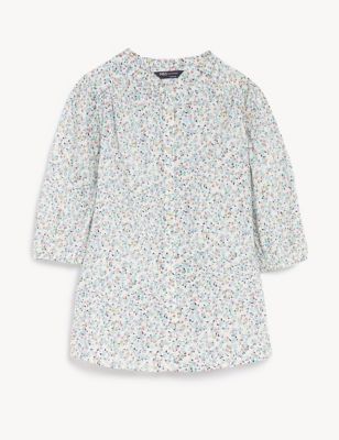 Pure Cotton Floral Puff Sleeve Blouse