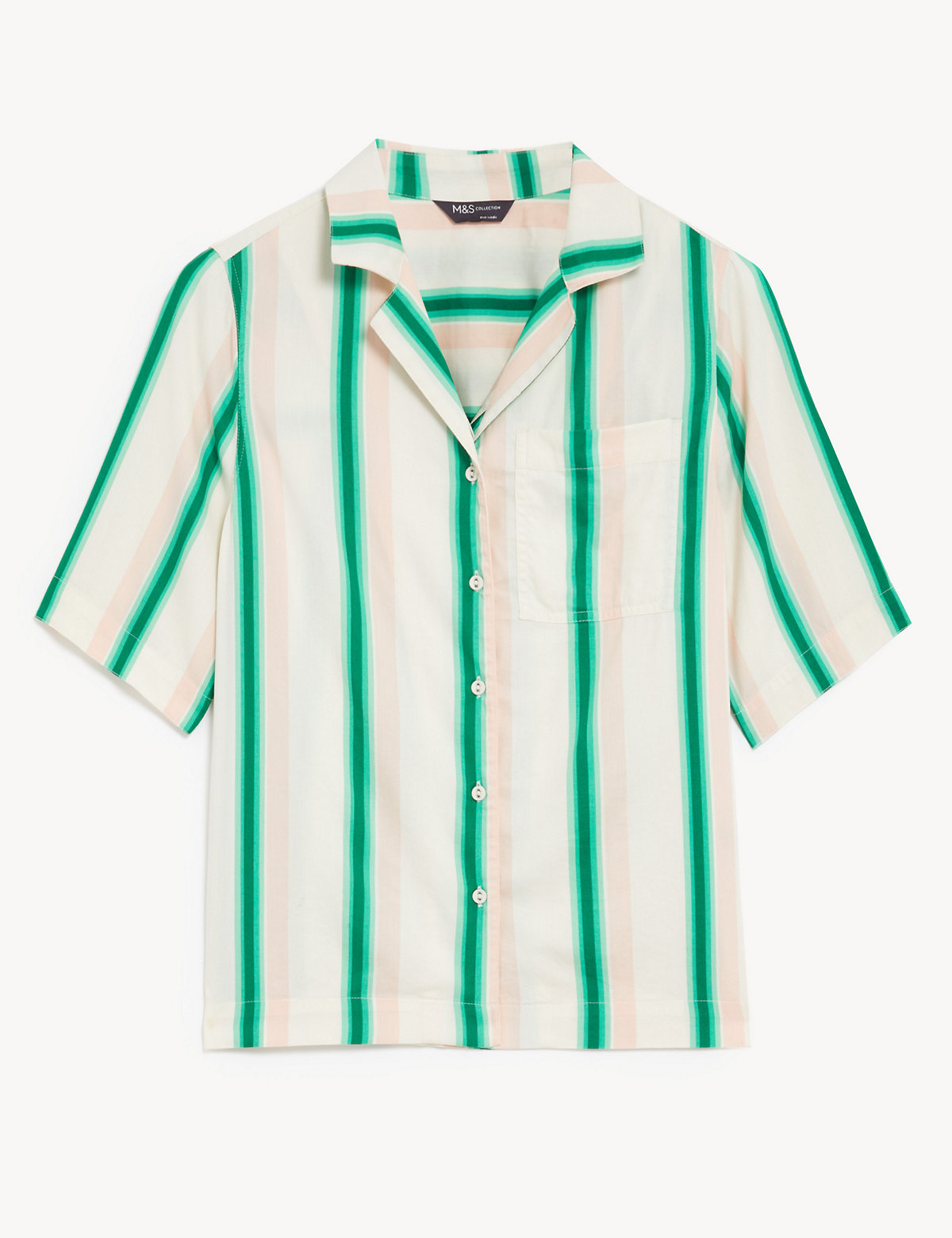 Cotton Rich Striped Collared V-Neck Shirt