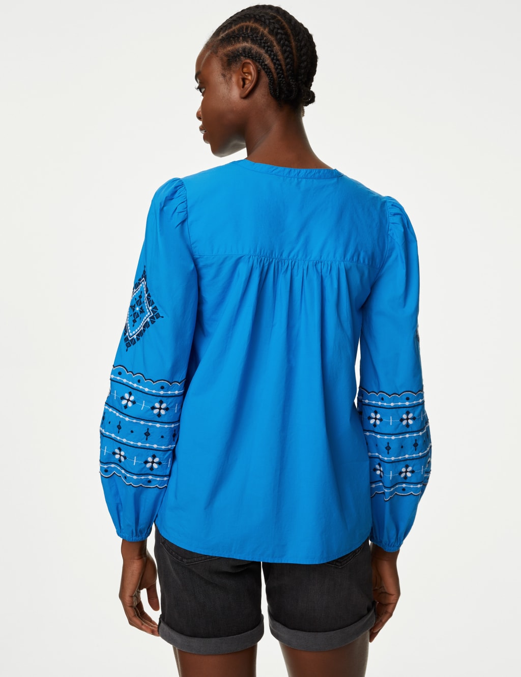 Pure Cotton Embroidered Puff Sleeve Blouse image 5