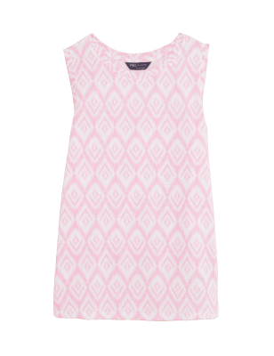 

Womens M&S Collection Ärmelloses Trägertop mit Rundhalsausschnitt und Muster - Pink Mix, Pink Mix