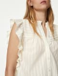 Pure Cotton High Neck Ruffle Blouse