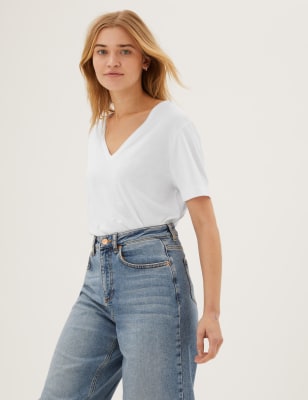 

Womens M&S Collection V-Neck Longline T-Shirt - White, White