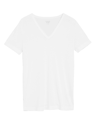 

Womens M&S Collection V-Neck Longline T-Shirt - White, White