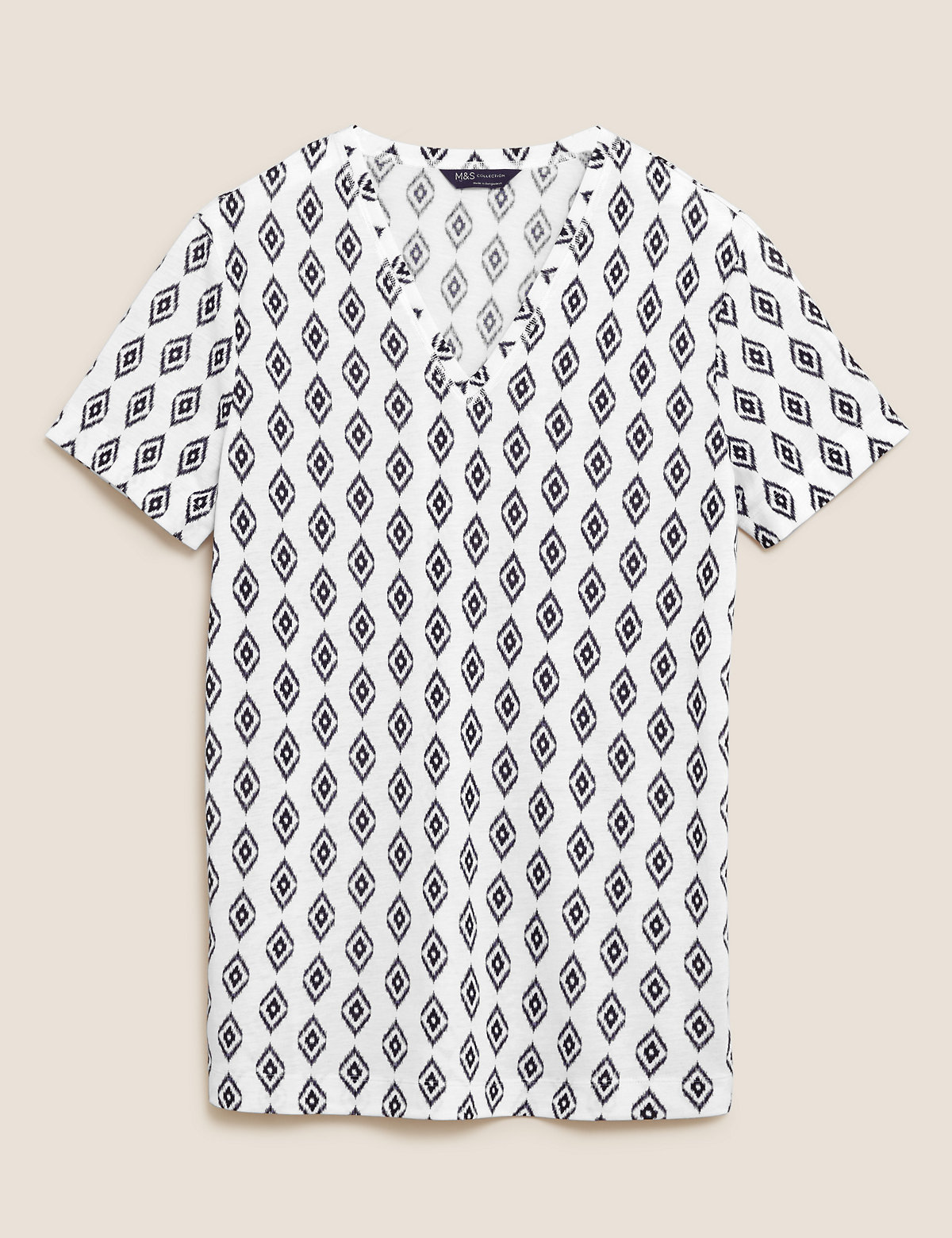 Printed V-Neck Longline T-Shirt
