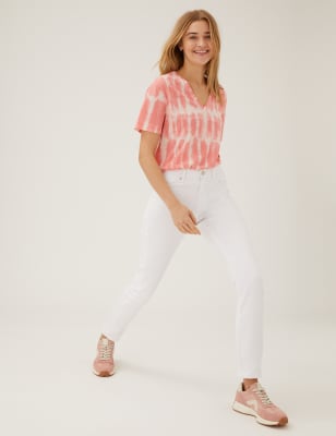 

Womens M&S Collection Tie Dye V-Neck Relaxed Longline T-Shirt - Pink Mix, Pink Mix