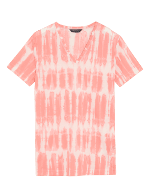 

M&S Collection Camiseta teñida de corte largo informal de escote en picoWomens - Pink Mix, Pink Mix